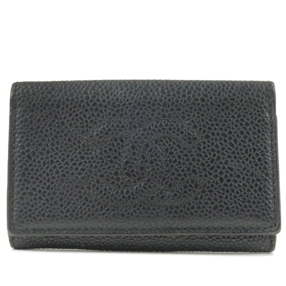 Auth CHANEL 6 Rings Key Case Key Holder Black Caviar Skin - Picture 1 of 11